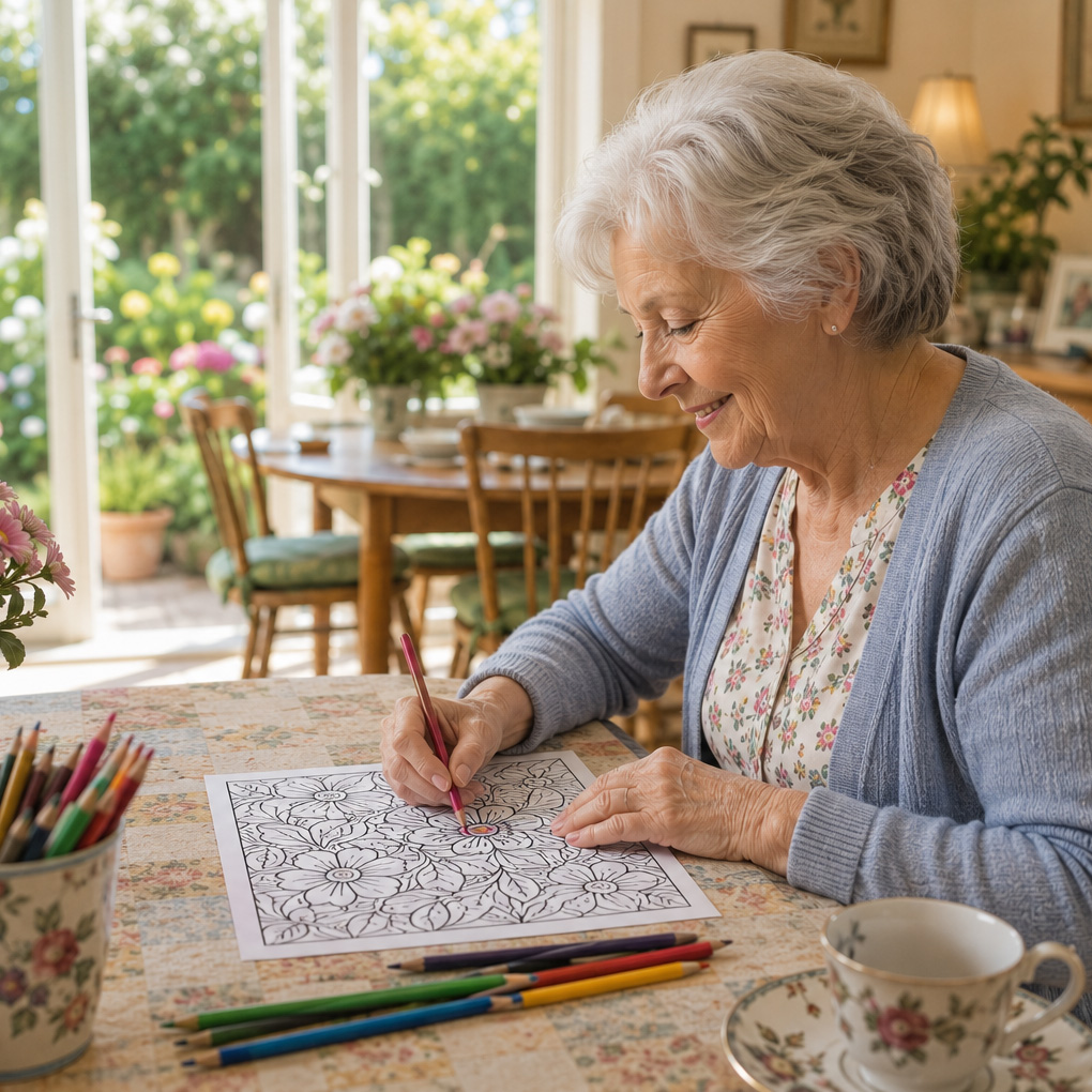 A colored page from Flowers of the World in 30 Patterns